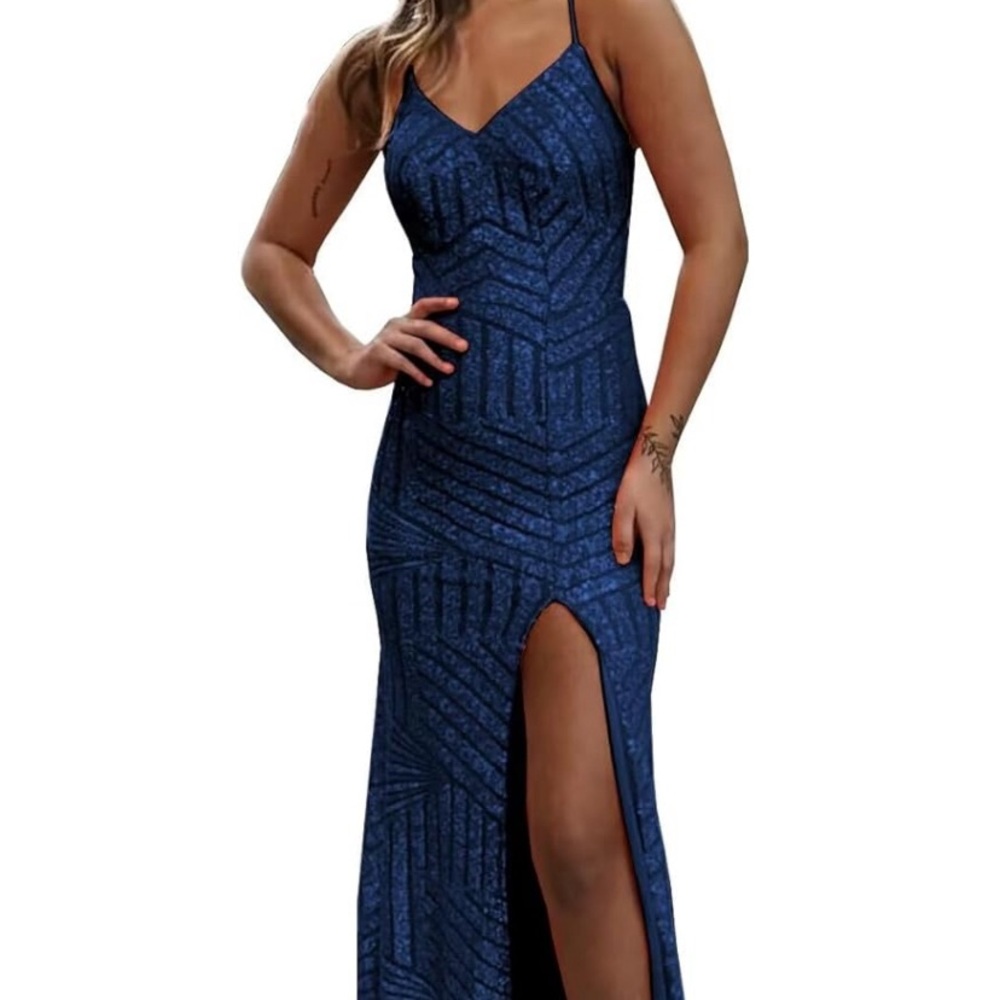 Mermaid Sequin Prom Dresses Spaghetti Strap V Neck Formal Party Dress Slit